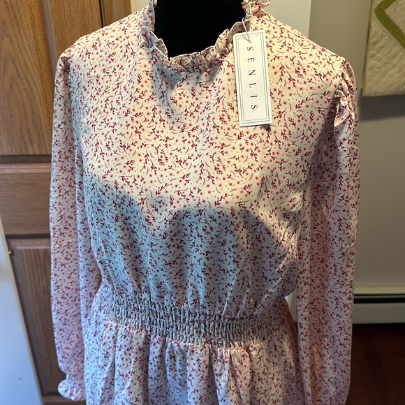 SENLIS Julie Smocked Long Sleeve Mini Dress Pink Country Floral size medium - Picture 7 of 13